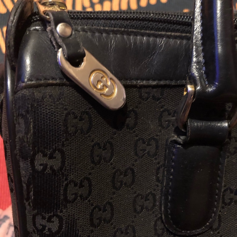 Vintage Gucci Boston Bag black with Signature G and Stripes 70s - Picture 6 of 7
